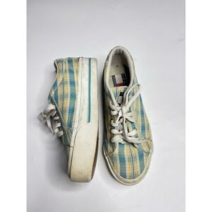 Vintage Tommy Hilfiger Women's 7.5M Plaid Platform Sneakers Y2K Schoolgirl Blue